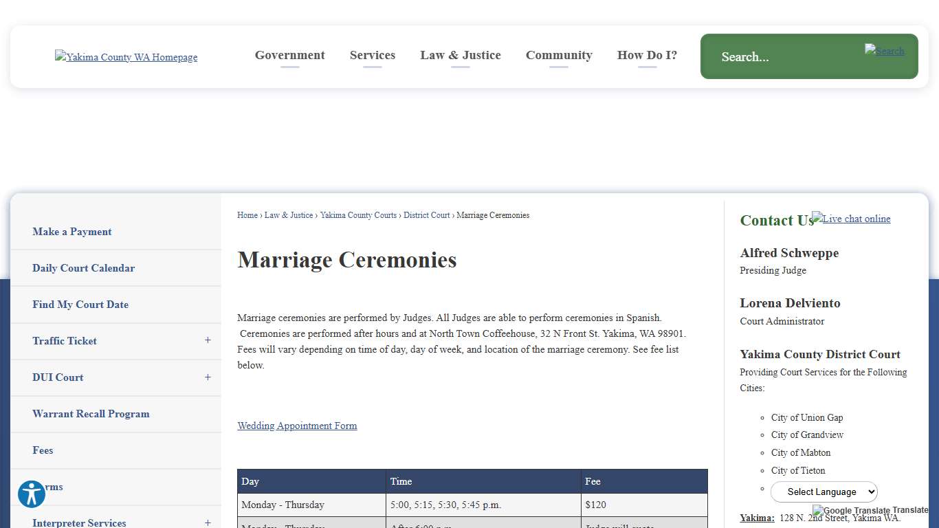 Marriage Ceremonies | Yakima County, WA