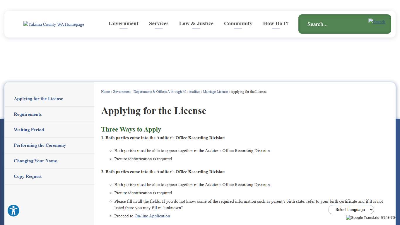 Applying for the License | Yakima County, WA